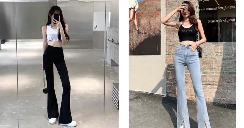 Quần ống loe giúp cân đối tỷ lệ cơ thể và tạo cảm giác chân dài hơn.